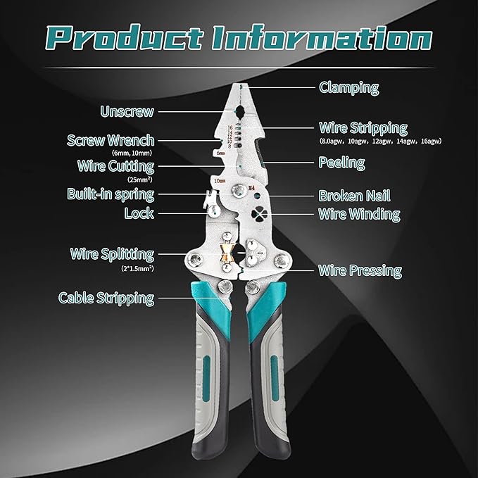 18 In 1 Foldable Ｗire Strippers Crimper, Multifunctional Folding Wire Stripping Tool, Wire Stripper Electrical，Electric Cable Stripper, Cable Cutters with Plier, Crimper, Twister, Splitting, 2pcs