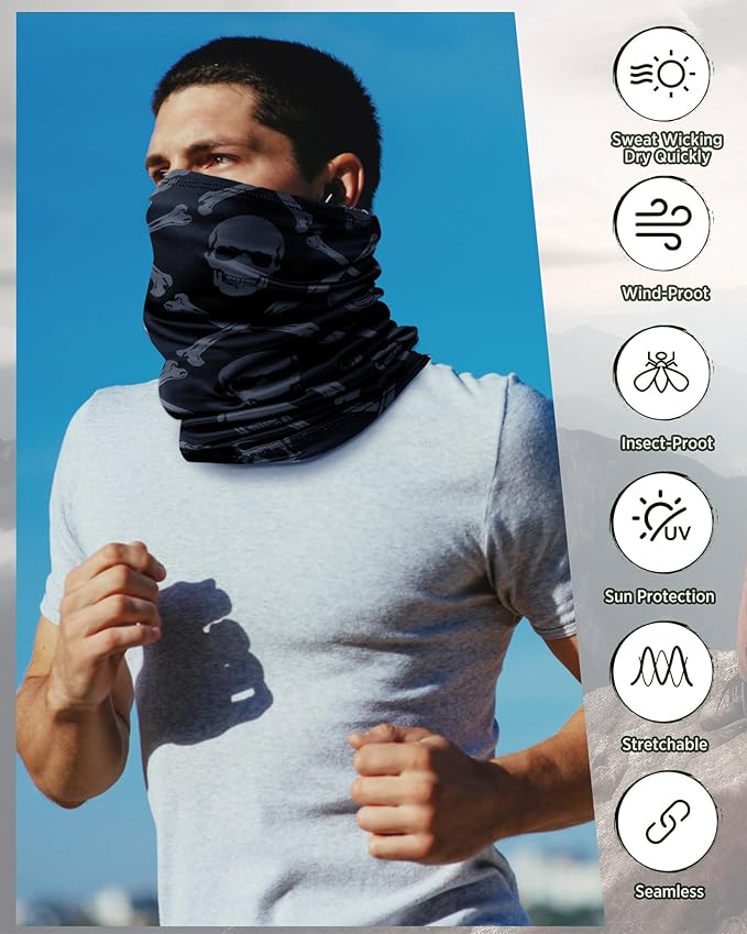 Cuffbow 12 Pack Neck Gaiters Face Mask Bandana Balaclava for Men Women Cooling Neck Gaiter Summer UV Sun Protection Scarf