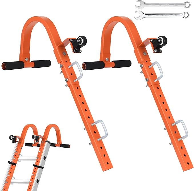 Ladder Roof Hook with Wheel Ladder Hooks for Roof Ridge, Ladder Roof Stabilizer Heavy Duty Steel, Rubber Grip T-Bar for Damage Prevention 9.4lb