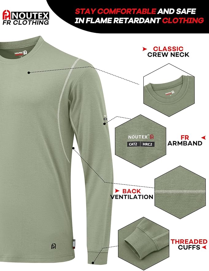 FR Shirts for Men 5.5oz Lightweight Bird's Eye Mesh Back Panel for Ventilation Long Sleeve CAT2 Fire Resistant Shirts