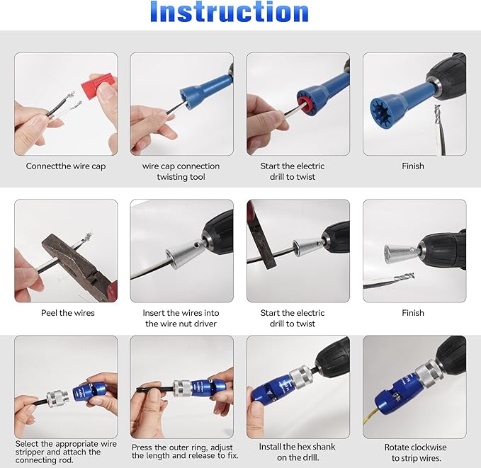Wire Stripper Twister Tool for Drill, 35 in 1 New Wire Stripping for Drill 2025 Professional US Standard 14-12-10-8-6 Gauge Electricians Tools for Drill Wire Stripper and Twister Kit