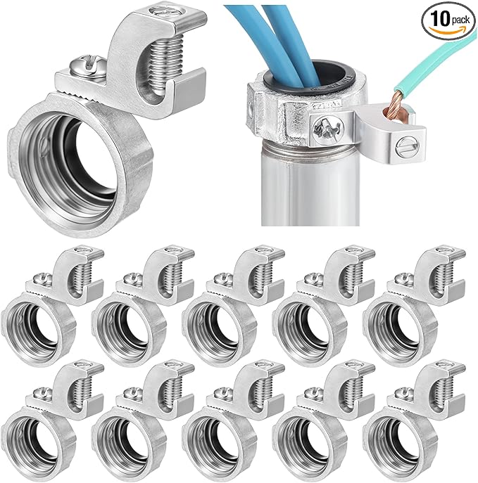 Blulu 10 Pcs 1/2 Inch Insulated Grounding Bushing with Adjustable Lay in Lug Zinc Plated Malleable Iron Grounding Ground Bond Bushing