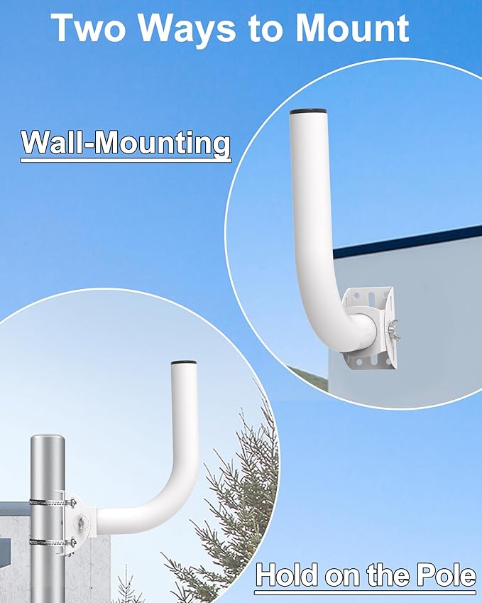 Universal Wireless Bridge Bracket, 150° Adjustable Lightweight J-Pole Mount for Wall or Pole, 12 in Outdoor Antenna Mast, 1.4 in OD, for Access Point CPE, AP, WiFi Extender, Weather Station (4-Pack)