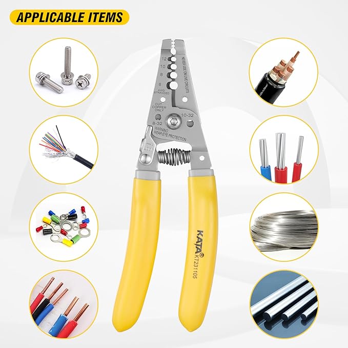 KATA 7 Inch Wire Stripper, Wire Cutter, Stripping/Cutting Tool for 6-12 AWG Stranded Wire and Shearing 8-32 Screws, Multi-function Electrician Stripper/Crimper Plier for Cable Stripping Cutting