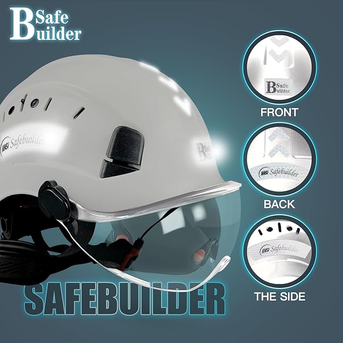 Construction Safety Helmet with Build-in Visor ABS Hard Hat with Visor Adjustable Ventilation Hardhats Work Head Protection ANSI/ISEA Z89.1