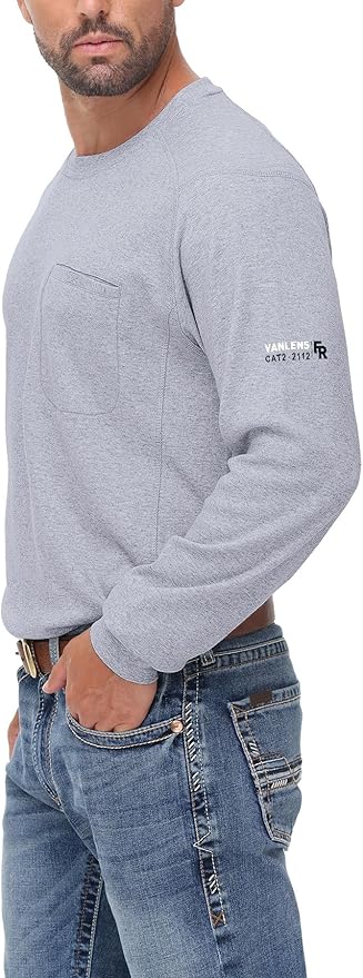 FR Shirts for Summer Crew T-Shirt 5.5OZ Heather Jersey Flame Resistant Long Sleeve Crew T Shirt CAT2