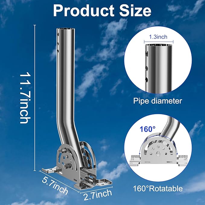 Heavy Duty Antenna Pole Mount, Stainless Steel Antenna & Weather Station Mounting Pole, Adjustable Pivot J-Mount Bracket Mast for Outdoor Antennas,Wireless Weather Sensor,Access Point (12''H-1.38"Dia)