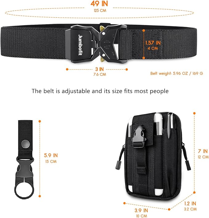 Tactical Belt for Men and Women, Military Work Belt Nylon with Quick-Release Buckle, Gift with Molle Pouch & Clip