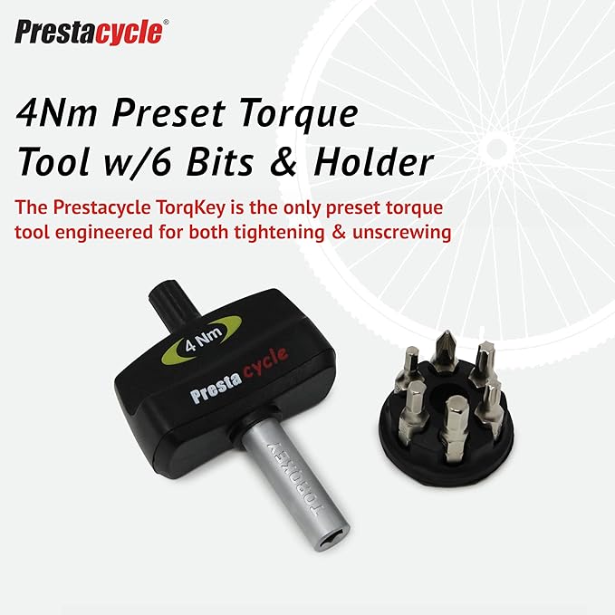 Prestacycle Mini Bike TorqKeys - Preset Torque Tool w/6 Bits & Holder – Compatible with Standard 1/4" hex bit - Choose from Sizes: 3Nm, 4Nm, 5Nm.