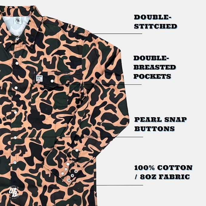 WoahBros FR Shirts for Men, 8oz Midweight Flame Resistant Welding Shirt, 100% Cotton, Pearl Snap Buttons - CAT2/NFPA2112