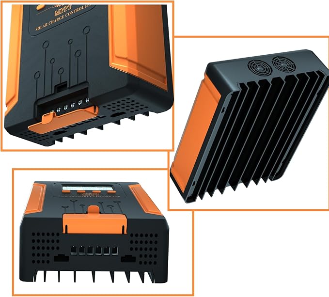 60A 180V MPPT Solar Charge Controller 12V/24V/36V/48V Auto, Heat-Dissipating Metal Housing, Dual Fans, and LCD Display, for LiFePO4, Gel, Lithium, SLD, FLD, and Ternary Battery