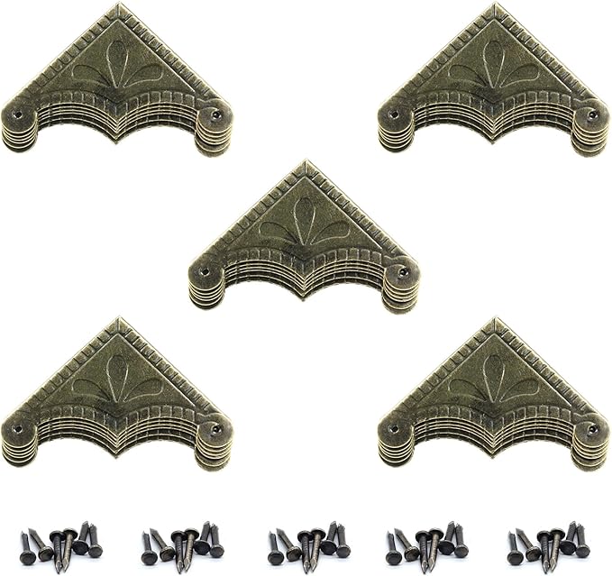 30Pcs Antique Box Corner Protectors, Decorative Edge Safety Guard Cabinet Furniture Corner Protectors for Jewelry Box and Wooden Case(1.9"x1.9"x0.4")