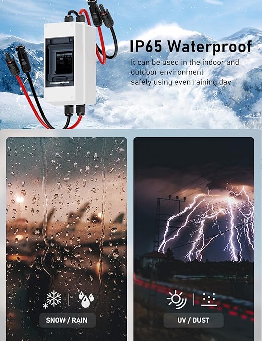 DIHOOL DC 1000V Circuit Breaker, Non Polarized, 40 Amp, 2 Pole, AC DC Disconnect Switch Box Outdoor, Battery Cutoff Isolator, PV Array MCB