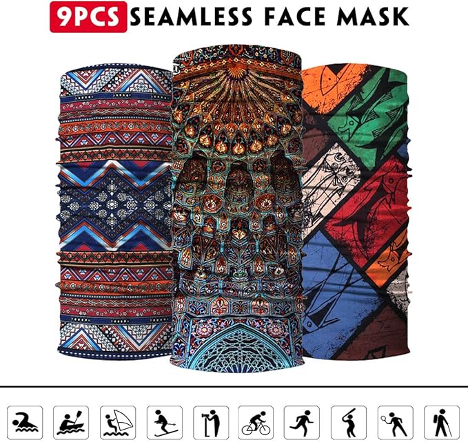 Venswell Neck Gaiter Face Mask Men Women,Seamless Bandana Rave Face Cover Scarf Mask,Balaclava,Headband, Head Wrap,Headwear