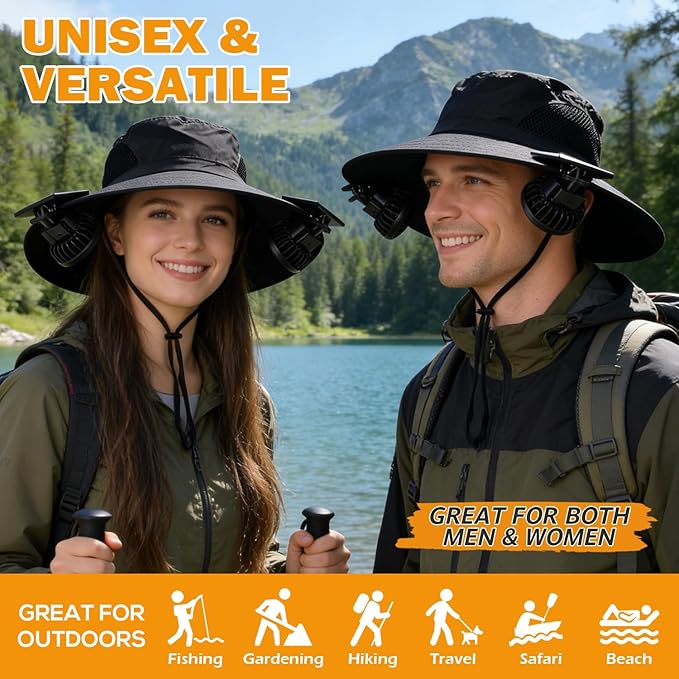 EINSKEY Solar Powered Fan Hat, UPF50+ Wide Brim Bucket Hat with Ultralight Clip-On Fans for Outdoor Hiking Fishing Gardening