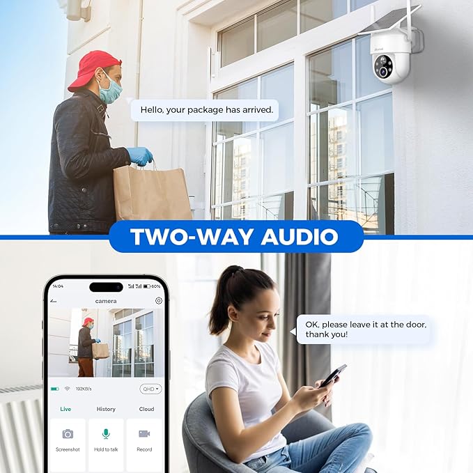 2K 360° View Security Cameras Wireless Outdoor, Solar Cameras for Home Security, Color/IR Illumination Night Vision, AI Detection, 2-Way Audio, Siren Alarm, SD/Cloud Storage, 2.4g WiFi