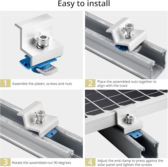 Anbte 10pcs Solar Panel End Clamp for Standard Unistrut, Aluminum 30mm/35mm Solar Panel Brackets with Nuts Bolts, Solar Panel Mounting Kit for Metal Roof, Tin Roof, Flat Roof, Sheet Roof, Silver