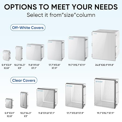 TICONN Outdoor Electrical Box Waterproof, Junction Box IP67 ABS Plastic Enclosure with Hinged Cover with Mounting Plate, Wall Brackets, Cable Glands (Clear, 19.7"x15.7"x7.9")