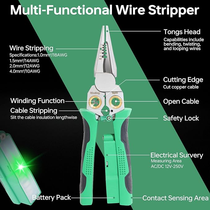 8 in 1 Wire Stripper with Voltage Tester, Wire Stripper Pliers Multi-Function Electrician Tool for Stripping Cutting Scraping Crimping Wires Car & Home Electrical Repair
