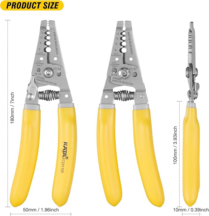 KATA 7 Inch Wire Stripper, Wire Cutter, Stripping/Cutting Tool for 6-12 AWG Stranded Wire and Shearing 8-32 Screws, Multi-function Electrician Stripper/Crimper Plier for Cable Stripping Cutting