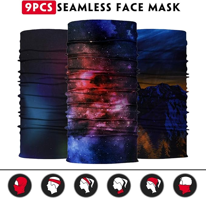 Venswell Neck Gaiter Face Mask Men Women,Seamless Bandana Rave Face Cover Scarf Mask,Balaclava,Headband, Head Wrap,Headwear