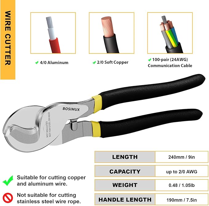Hydraulic Crimping Tool and Cable Cutter,12 AWG to 2/0 (00), 10 Tons Battery Cable Crimper with 9 Crimping Dies, Hydraulic Wire Crimper Kit for Cable Lug, Ring Terminals, Wire Rope