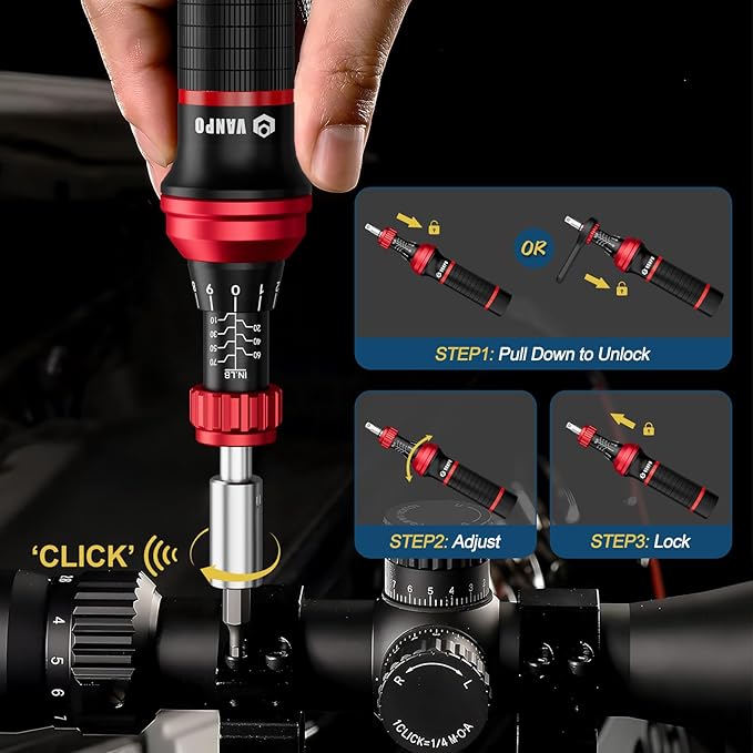 VANPO Torque Screwdriver, 64 Pcs 10-70 Inch Pound Torque Screwdriver Set with T-Bar & S2 Bits, Accurate 1/4" Small Torque Wrench Screwdriver for Bike, Scope Mounting & Device Assembly