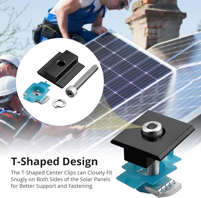 Anbte 10 PCS Solar Panel Mounting Brackets for Unistrut, Aluminium 30mm/35mm 6 x T-Shaped Mid Clamps + 4 x End Clamps, Solar Panel Mounting Kit for Metal, Tin, Flat, Sheet Roofs, RV, Black