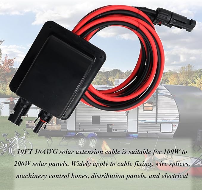 Weatherproof Solar Cable Entry Gland Entry Housing Solar Junction Box Fits for RV,Vehicles, Boats,Through RV Roof Solar Entry Housing with 10Ft 10AWG Solar Extension Cable