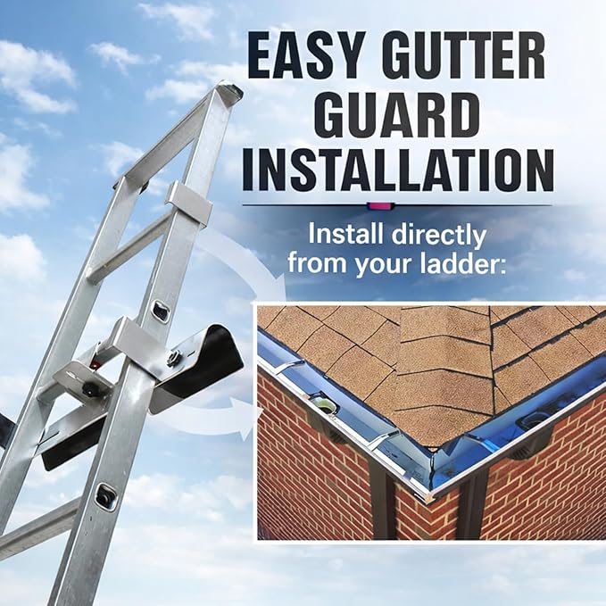 Premium Aluminum Gutter Guard for Ladders - Universal Ladder Stabilizer & Roof Protector - Prevents Gutter Damage & Enhances Safety - Fits Ladders Up to 18.9 Inches Wide