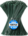 XINGO 16 Inch Garden Green Zip Ties 1500 PCS, 85 LBS Tensile Strength, UV Resistant Cable Ties, Premium Self-locking Plastic Ties for Indoor and Outdoor Use