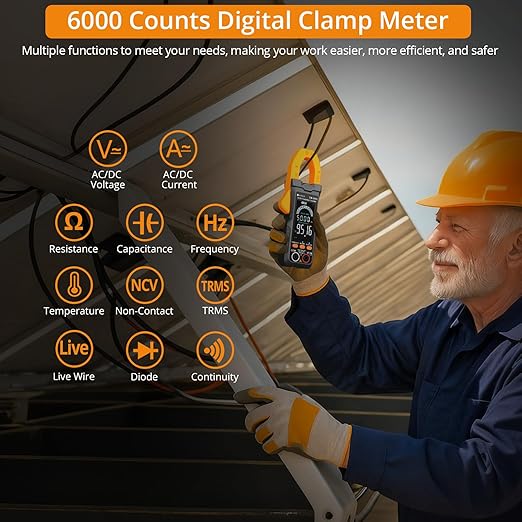 Neoteck Clamp Meter 6000 Counts Clamp Multimeter 800A AC/DC Current Auto Selection Color Screen TRMS Voltage,Capacitance,Continuity,Resistance,NCV,Diode,Frequency for Home,Auto,Industrial,HVAC