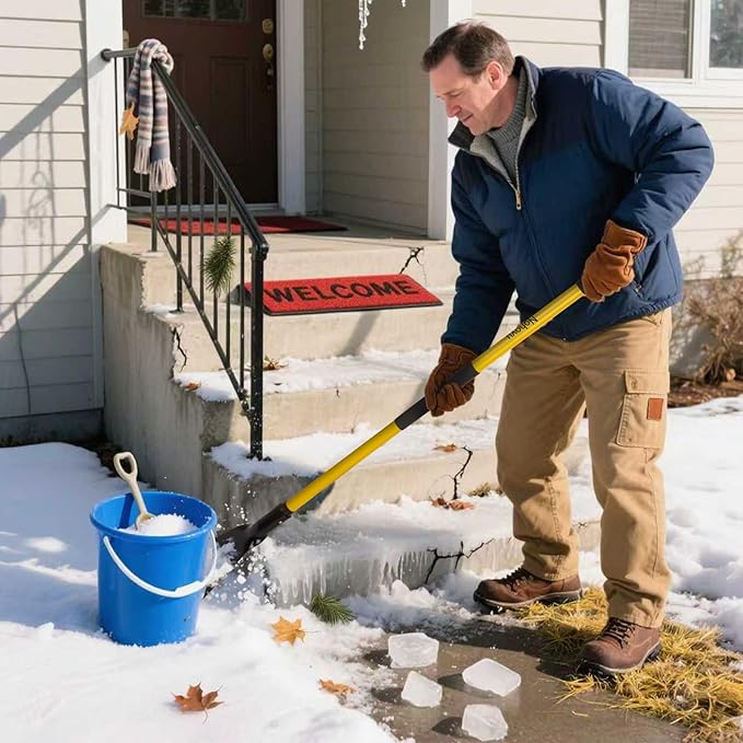 Snow Shovel for Driveway Ice Removal, Heavy Duty Ice Scraper with Fiberglass Handle, 56 Inches