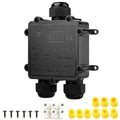 IP68 3Way Waterproof Junction Box Outdoor,3-Way Waterproof Splice Box Outdoor with 3 Cable M25 Gland Wire Connector, Extension Electrical Cable Protector for Diameter Cable Ø4-14mm Black