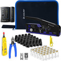 VCELINK RJ45 Crimp Tool Kit for CAT7/6A/6/5E/5, Upgraded Network Tool Set with an Ethernet Crimper, Cable Tester, 25 RJ45 Ends & Boots, Cable Tester, Wire Stripper and Keystone Puncher in a Cloth Bag