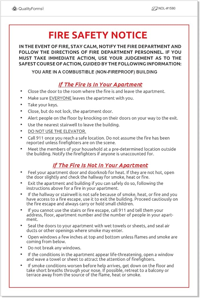 NextDayLabels - 6" x 9" Emergency Preparedness Fire Safety Notice White Vinyl Waterproof Self-Adhesive Label, Required by FDNY and NYC HPD, Pack of 10 Stickers
