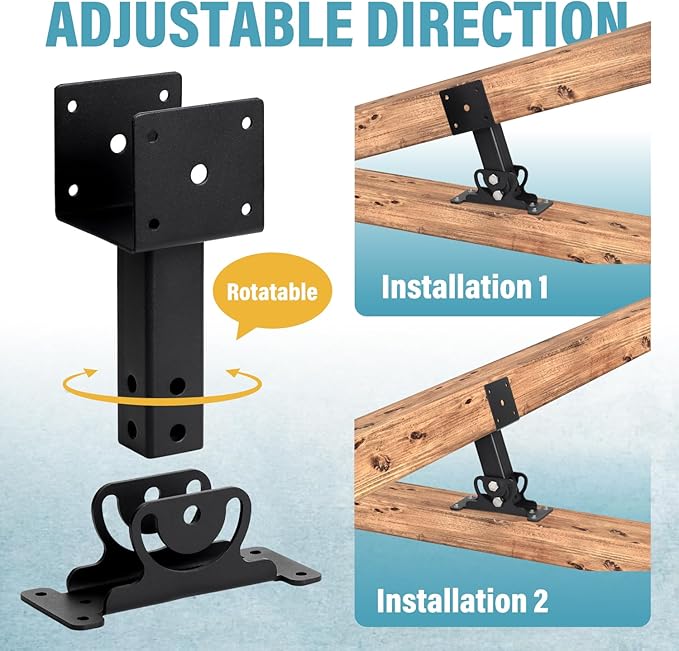 2 Pack 304 Stainless Steel 4x4 Heavy Duty Roof Riser Brackets Kit, Adjustable Roof Riser Beam Mount Brackets for Roof Pergola Gazebo (Black)