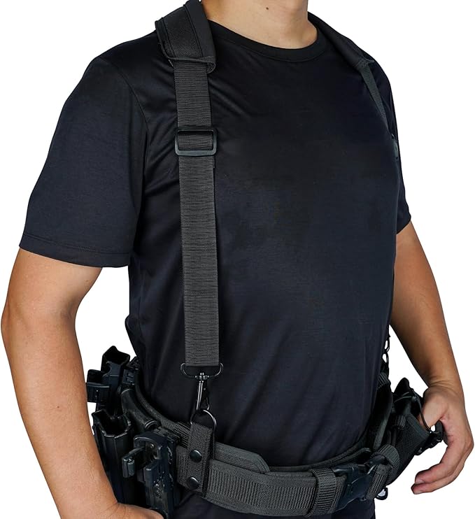 KUNN Tactical Duty Belt Suspenders with Metal Hook,Men Padded Police Harness for Duty Belt,Black