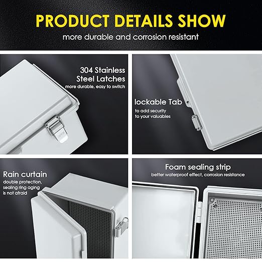 Waterproof Electrical Junction Box, IP67 Plastic Weatherproof Electrical Enclosure with Mounting Plate, Wall Brackets, for WiFi Electronics Project (13"×13"×5")