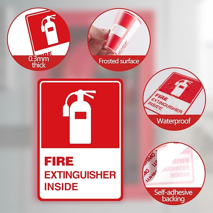 2 PCS Fire Extinguisher Inside Sign Stickers,Self Adhesive Vinyl Safety Label Waterproof, Fade and Scratch Resistant, Suitable for Indoor and Outdoor,Red on White