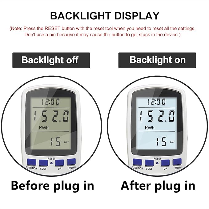 Upgraded Watt Meter Plug in Power Meter Home Energy Monitor Power Consumption Meter, Energy Voltage Amps Kill Tester with White Backlight, Overload Protection, 7 Modes Display