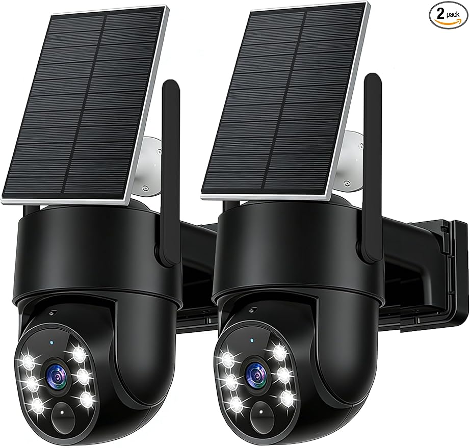2K Security Cameras Wireless Outdoor, 5GHz WiFi Solar Camera Outdoor Wireless, Wire-free Installation, AI Detection, Two-way Audio, Mobile alerts, SD/Cloud Storage, Color Night Vision, 2 Packs