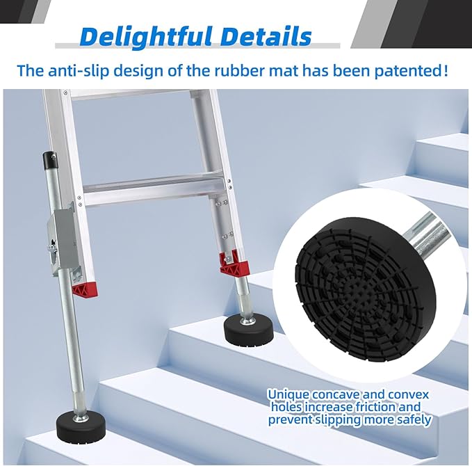 Ladder Leveler Non-Slip Rubber Leg Ladder Stabilizer, Adjustable Ladder Leg Level, Maximum Load Capacity 550 lbs, Fits Indoor and Outdoor Stairs and All Surfaces, Ladder Fittings 1 Pair (26 Inch)
