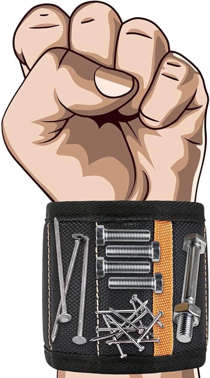 Size-adjustable Magnetic Wrist Band, Wristband for Holding Screws with 15 Strong Magnets, Tool Band Cool Christmas Gifts for Dad, husband Stocking Stuffers for Screwdriver Tool Parts