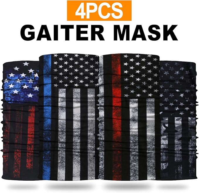 4Pack Neck Gaiter for Men Women Face Cover Mask Head Wrap Balaclava Headwear Bandana Headband Magic Scarf