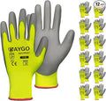 KAYGO Work Gloves for Men and Women,12 Pairs Seamless Knit PU Coated Safety Gloves, with Smooth Grip on Palm and Fingers, Ideal for Light Warehouse, Manufacturing, Gardening, KG11P (S,Green)