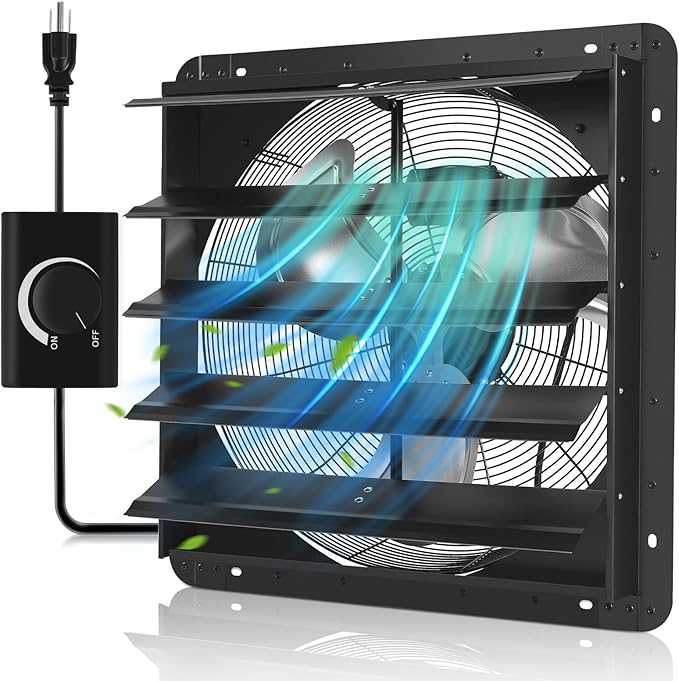 YOZON 20" Shutter Exhaust Fan with Speed Controller, Wall Mounted Wall Exhaust Fan, Automatic Shutter, High Speed, 3200CFM, Vent Fan for Garage, Greenhouse, Shed, Warehouse and Workshop - Black