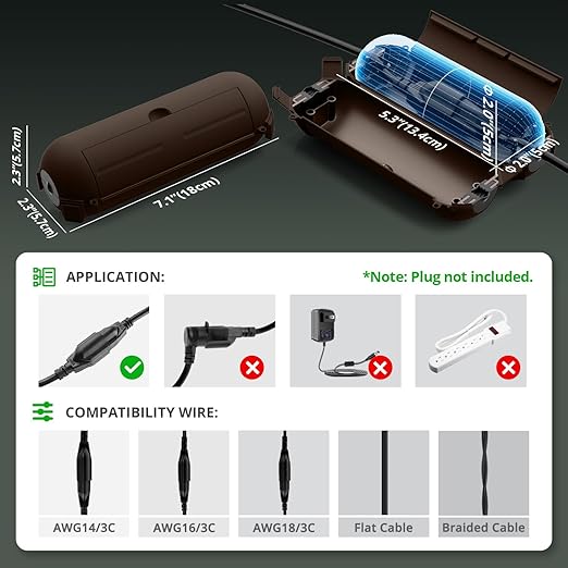 QUOBAS 5 Pack Outdoor Electrical Box, Waterproof Extension Cord Cover，Weatherproof Connection Box with Sealing Gasket for Outlets, Plugs, Christmas Lights & Power Tools, Brown