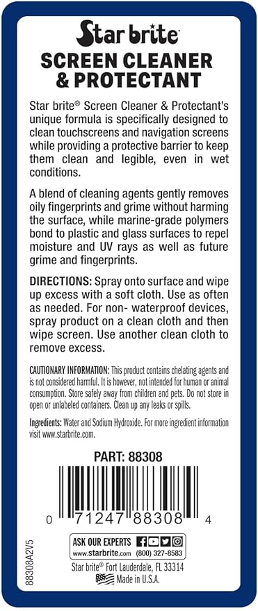 STAR BRITE Screen Cleaner & Protectant; Clean & Protect Phones, Tablets, Sunglasses, Helmet Visors, Touchscreens & More. Shed Fingerprints, Grime, Salt Water & Increase Rain Visibility (088308)