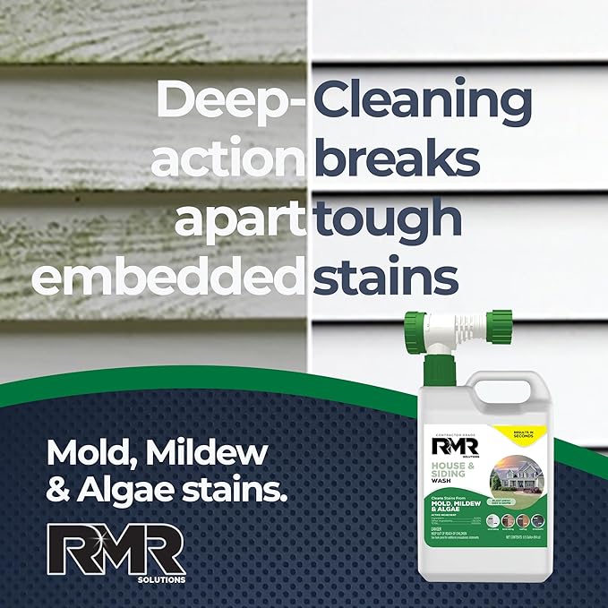 RMR House and Siding Wash - Commercial-Grade Outdoor Stain Remover for Mold, Mildew, and Algae, 64 Ounce Bottle With Hose-End Adapter